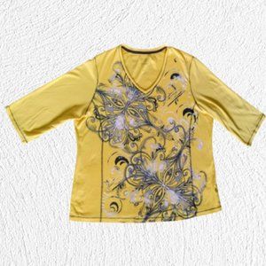 Karen Scott Yellow Top with Scroll design 2X